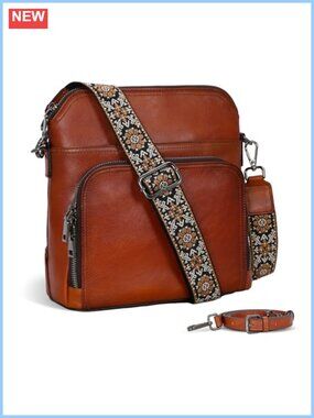 Leather Crossbody Bag with Built in Wallet Convertible Strap